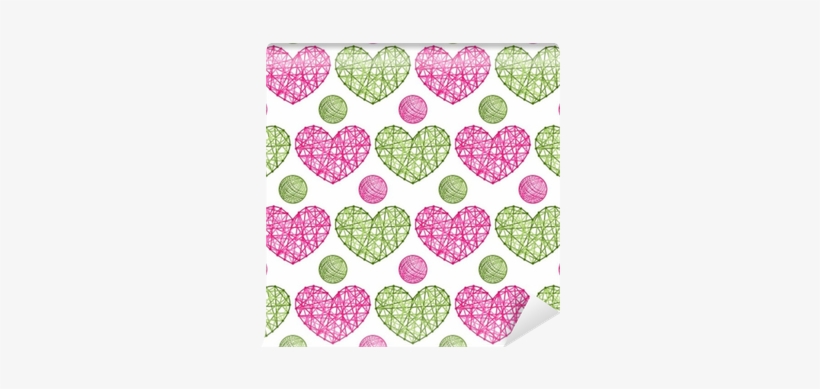 Seamless Vector Pattern With Hearts And Balls Of Yarn - Motif, transparent png download