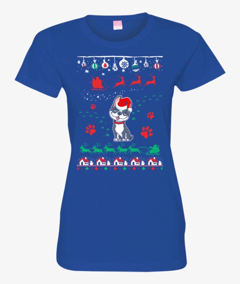 Boston Terrier Christmas T Shirts 3516 Lat Ladies' - Shirt, transparent png download