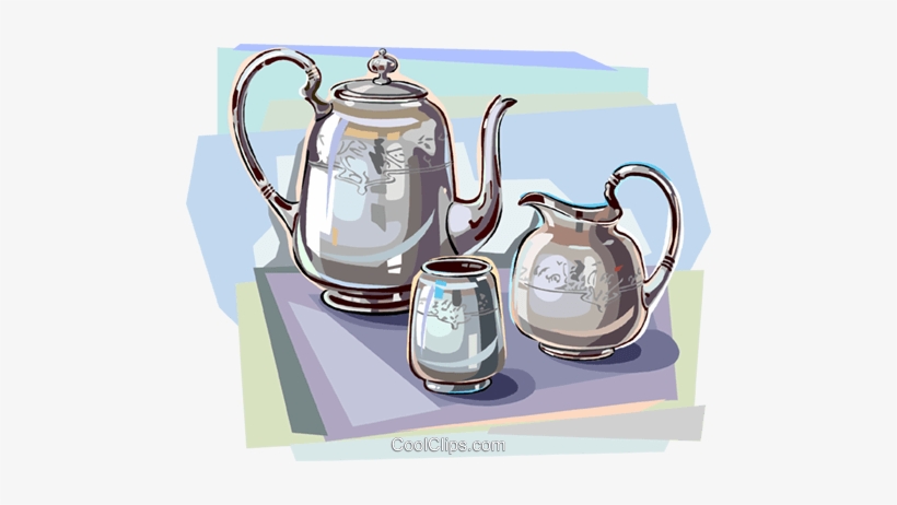 Silver Tea Set Royalty Free Vector Clip Art Illustration - Tea Set Clip Art, transparent png download