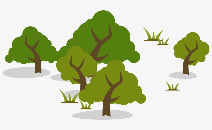 Stylized Illustration Of Five Trees And Other Vegetation - Illustration, transparent png download