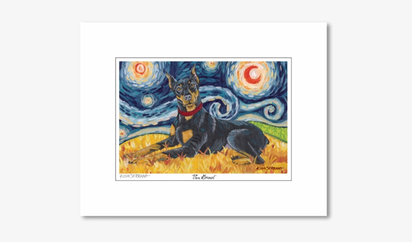 Doberman Starry Night Matted Print - Airedale Terrier Art, transparent png download