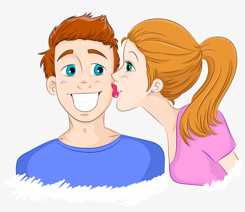Lindas Imágenes De Personas Besando En El Cachete - Girl Kissing Boy Cartoon, transparent png download