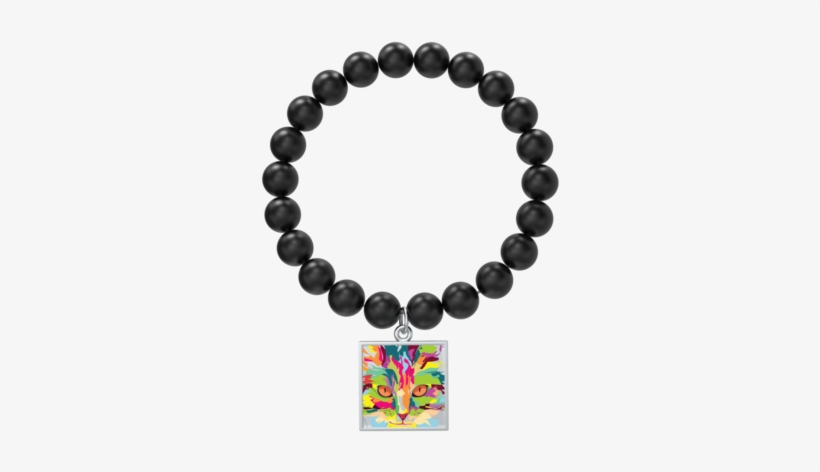 Watercolor Cat Indigo Tile With Matte Onyx Bracelet - 8mm Rose Quartz Bracelet, transparent png download