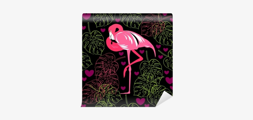 Seamless Pattern Of Flamingo, Leaves Monstera, Tropical - Leaf, transparent png download