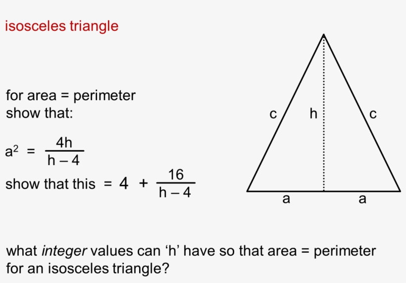 Three Triangles Sum To The Large Triangle - Isosceles Triangle Perimeter Area, transparent png download