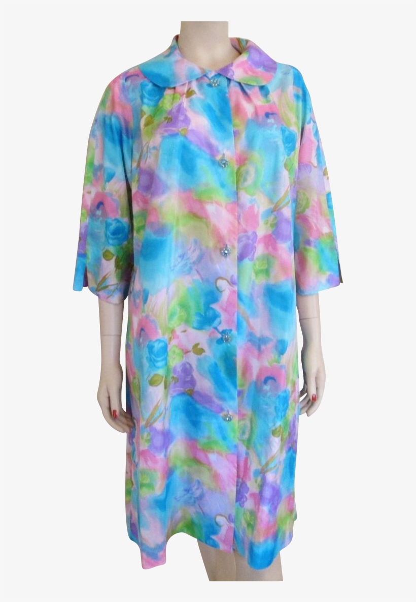 House Coat Lingerie Vintage 1950's Pastel Watercolor - Bathrobe, transparent png download