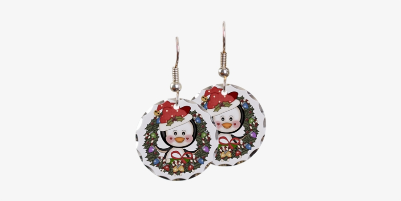 Christmas Penguin Holiday Wreath Earring - Christmas Penguin Holiday Wreath Round Car Magnet, transparent png download