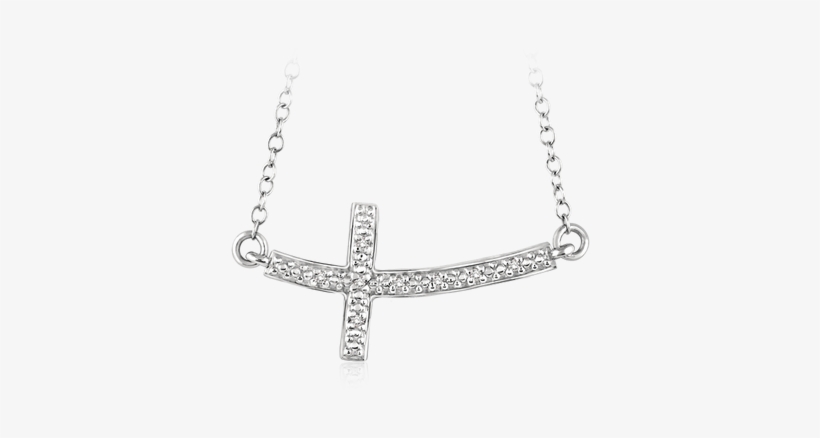 Diamond Cross Necklace Set In Sterling Silver - Sideways Cross Pendant, transparent png download