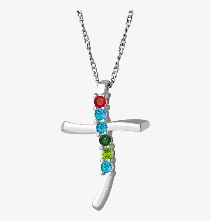6 Stone Family Cross Pendant In Sterling Silver Synthetic - Necklace, transparent png download