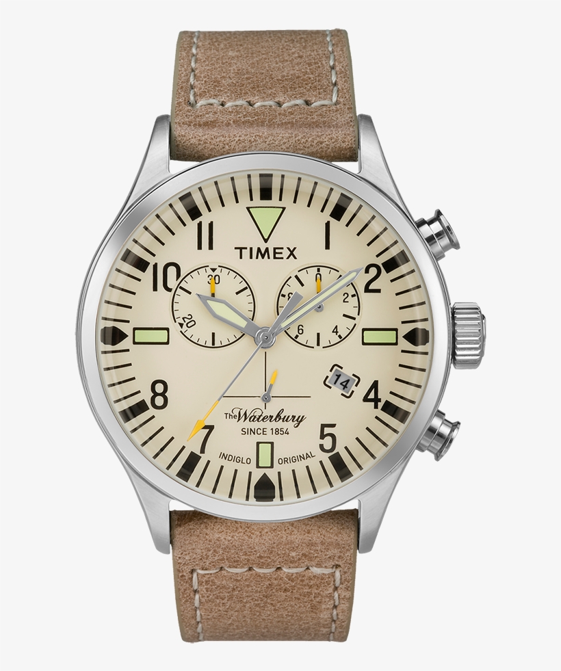 Waterbury Traditional Chronograph 42mm Leather Strap - Timex Waterbury Tw2p84200 Gents Watch, transparent png download