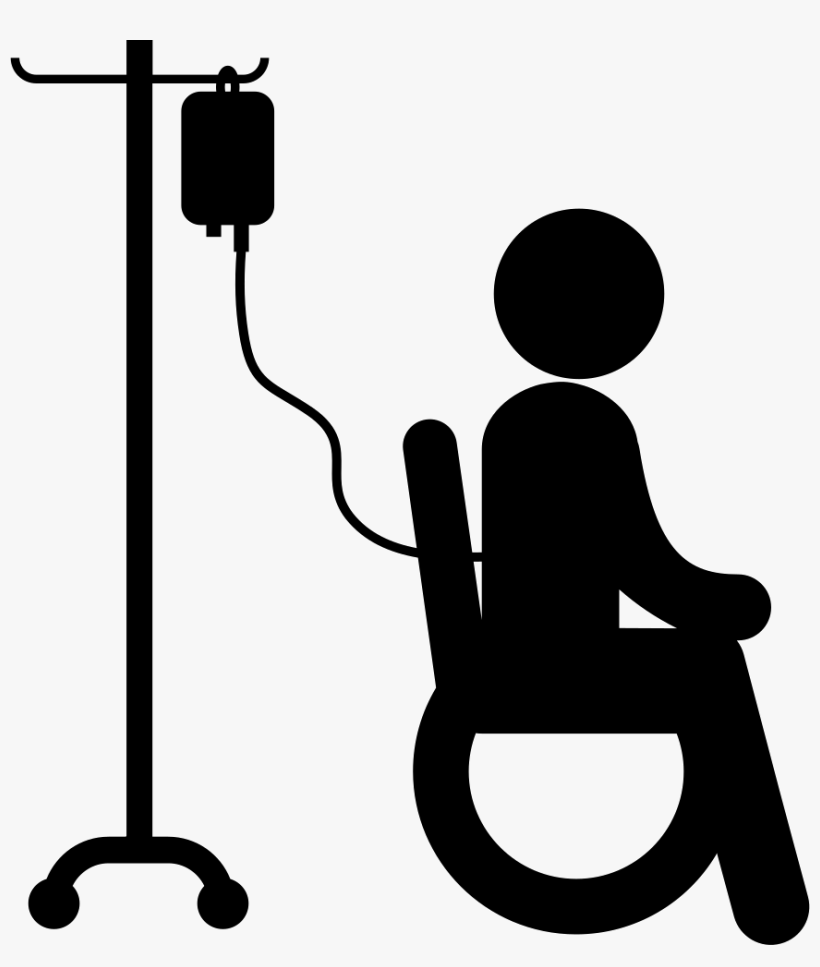 Patient Sitting On Wheels Chair With Saline Via Silhouette - Patient Care Cartoon, transparent png download