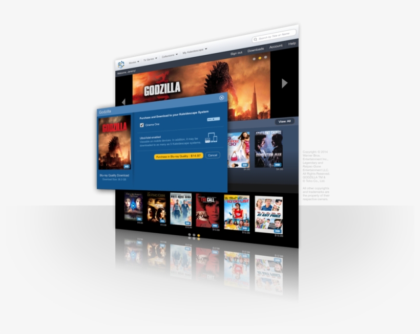 7 Kaleidescape Store Godzilla Purchase - Warner Home Video Godzilla(2014), transparent png download