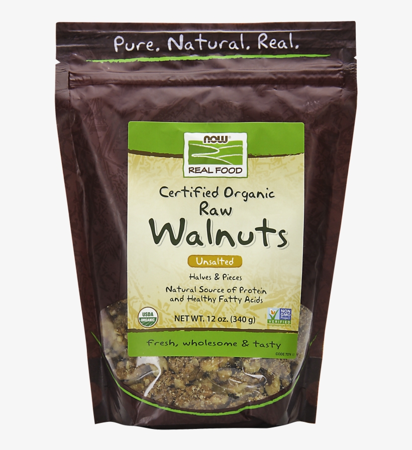 Walnuts, Organic, Raw & Unsalted - Now Foods Real Food Organic Raw Walnuts Unsalted -, transparent png download