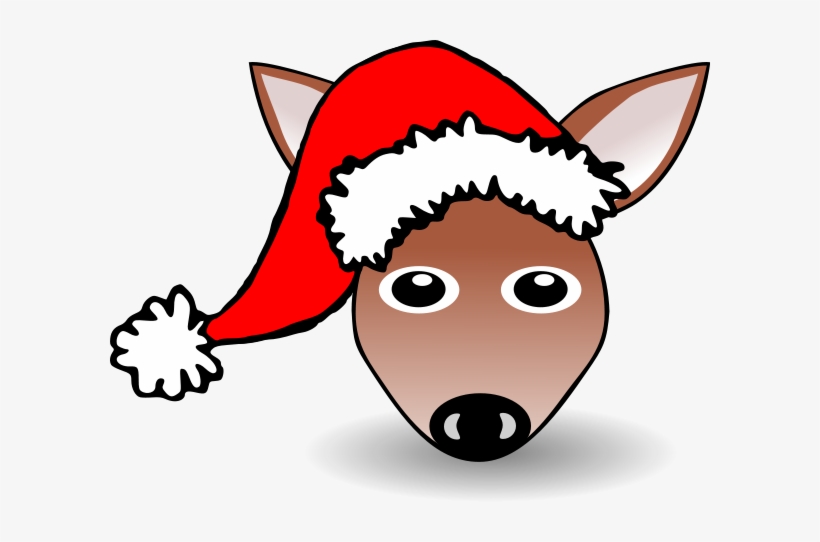 Funny Fawn Face Brown Cartoon With Santa Claus Hat, transparent png download
