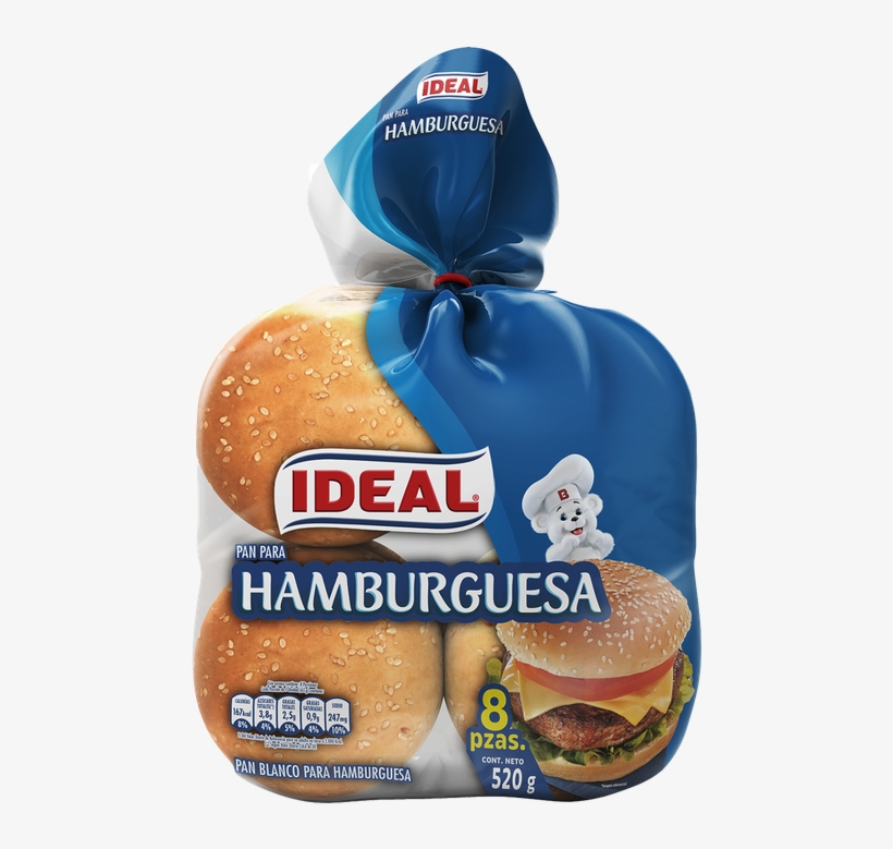 Pan Para Hamburguesas Ideal Con Sésamo 8 Unid 450 G - Hamburger, transparent png download