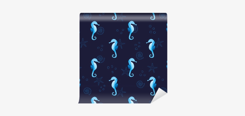 Watercolor Blue Seamless Pattern With Sea Horses And - Watercolor-seepferde Auf Marine-blau-muster Steinuntersetzer, transparent png download