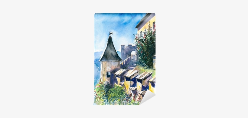 Castles Walls With Tower Watecrolor Painted - Wall, transparent png download