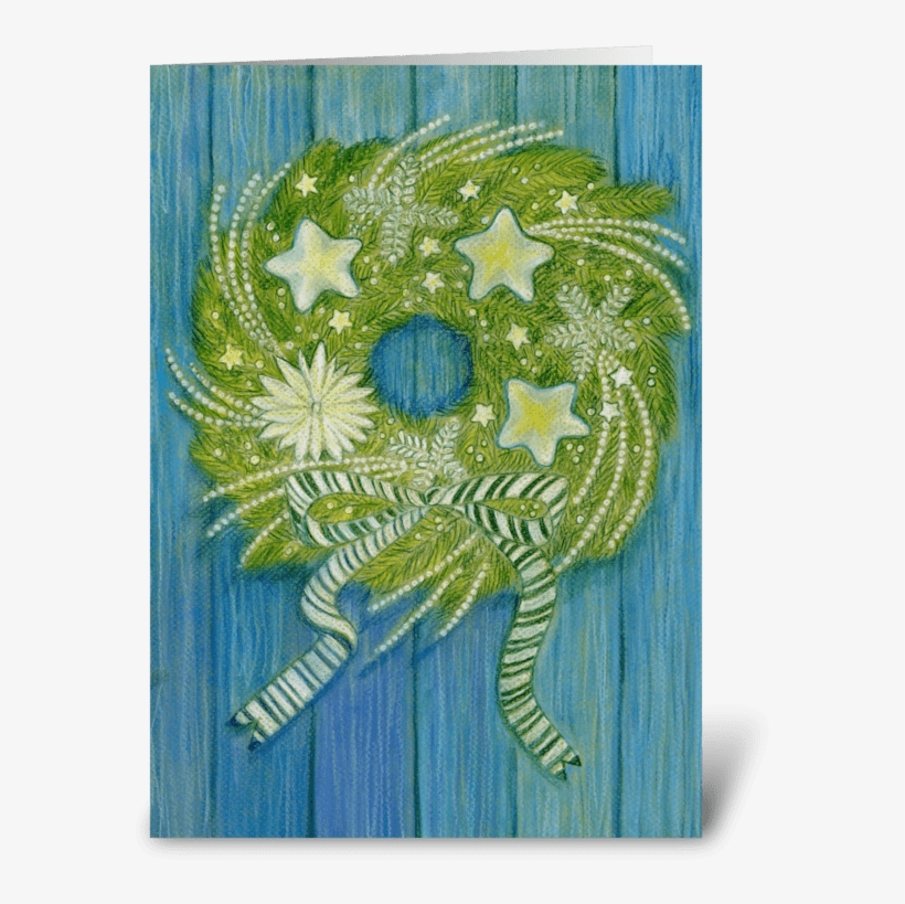 Holiday Wreath On Blue Wall Greeting Card - Christmas Star Wreath From Our Home To Yours Card, transparent png download