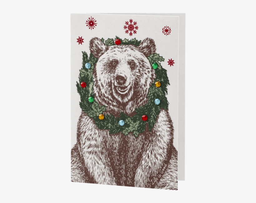 Bear And Wreath Holiday Card - Big Hugs Bear Greetings Card Qp409, transparent png download