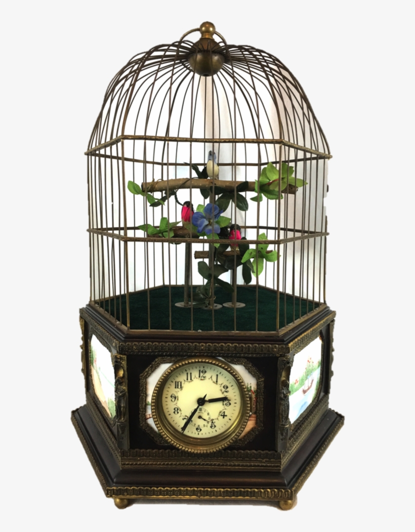Large European Automation Birdcage With Clock, Enamel, transparent png download