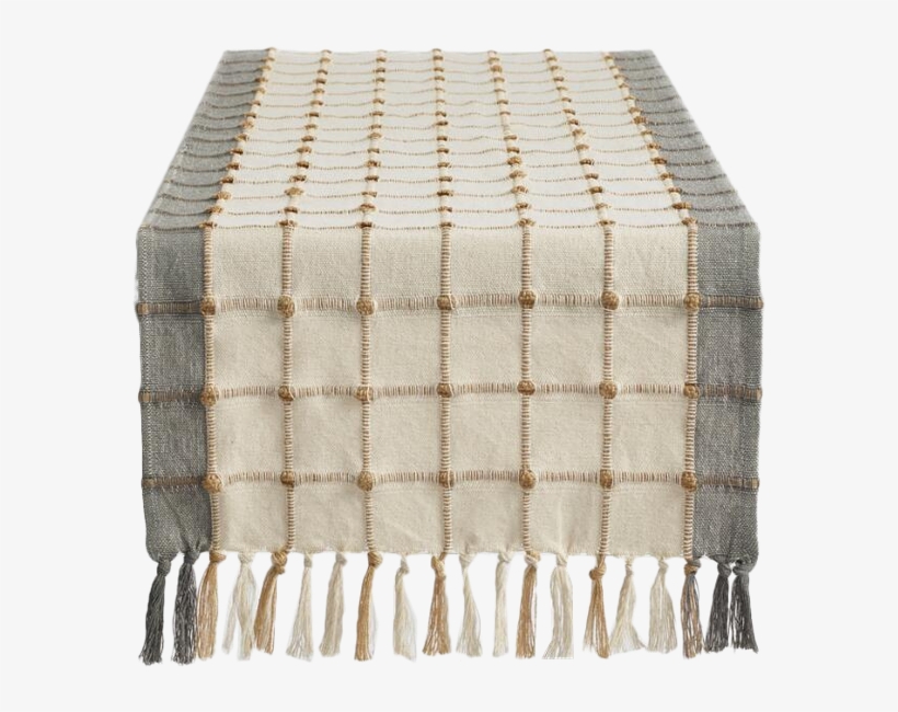 Ivory And Gray Windowpane Table Runner By World Market, transparent png download