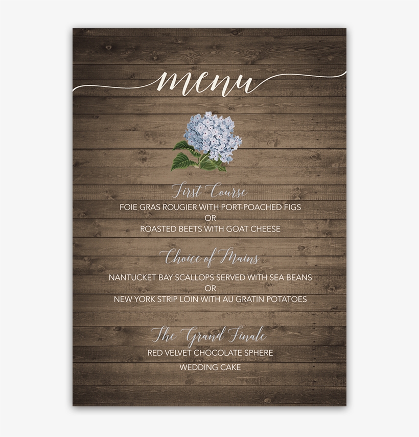 Floral Wedding Menu With Pale Blue Hydrangeas - Wedding, transparent png download