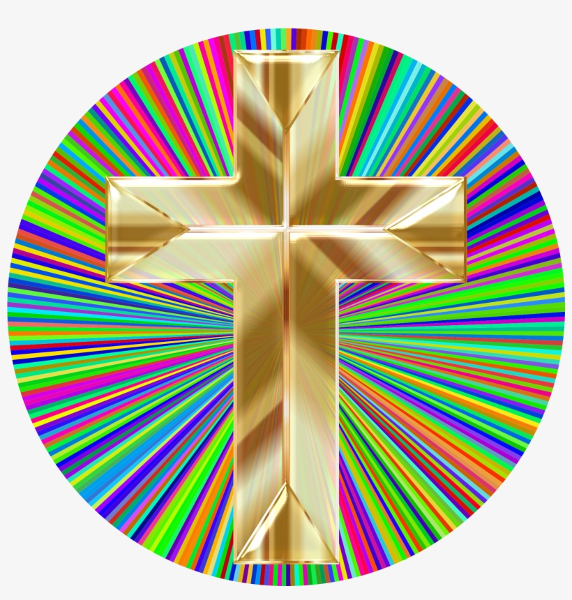Holographic Golden Cross On A Prismatic Background - Cut Bricks To Form A Circle, transparent png download