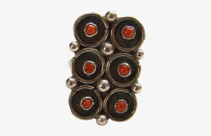 Vintage Zuni Red Coral Snake Eye Shadowbox Ring Size - Ruby, transparent png download