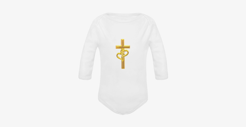 Christian Symbols Golden Cross With 2 Hearts Baby Powder - Emblem, transparent png download