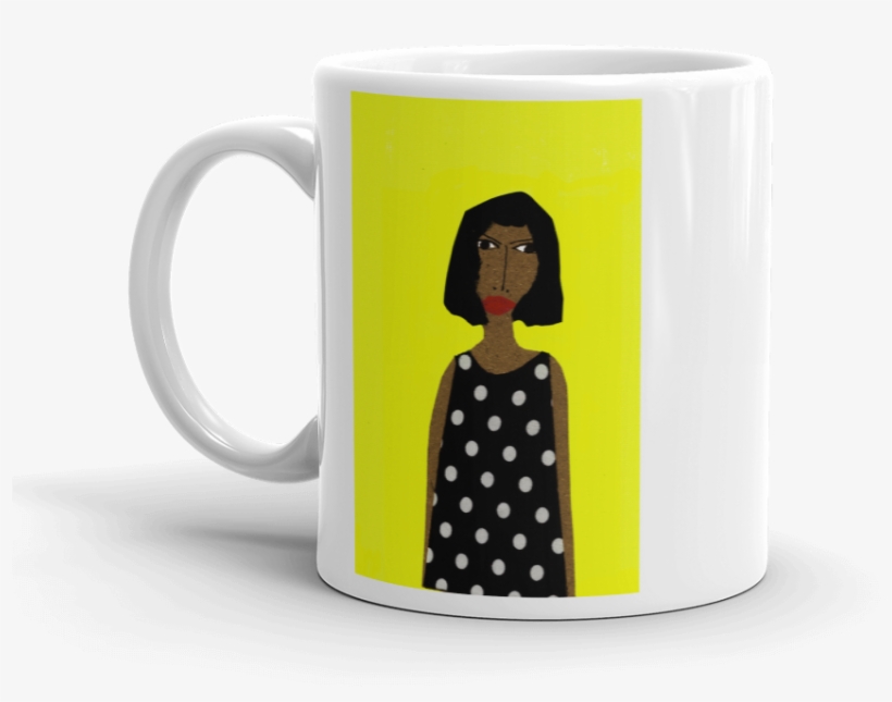 Woman In Polka Dot Dress With Yellow Background Ceramic, transparent png download