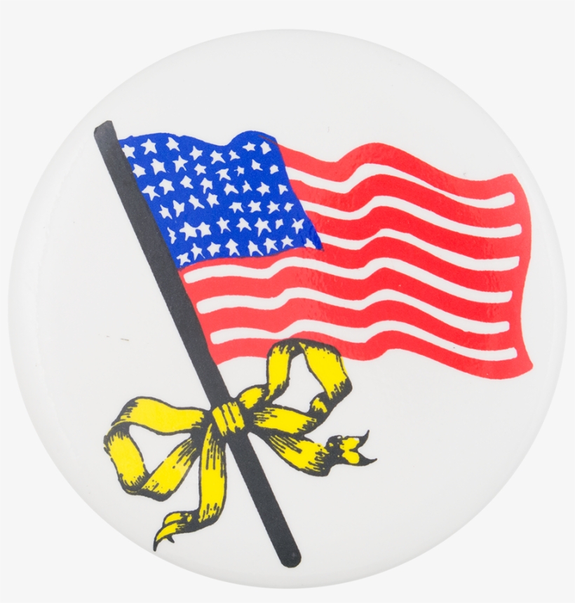 American Flag With Yellow Ribbon - Pin/button: American Flag,, Yellow Ribbon, transparent png download