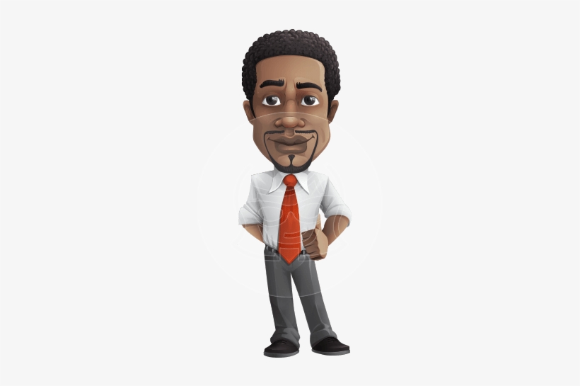 African American Male Character With A Black Hair - African American Businessman Cartoon, transparent png download