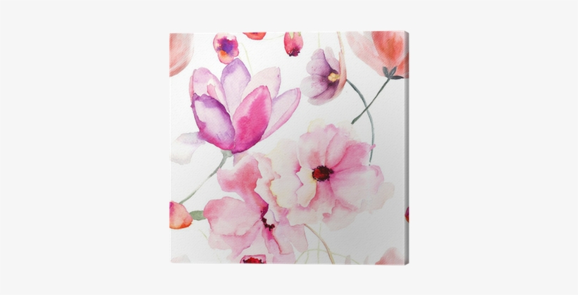 Watercolor Seamless Pattern With Pink Flowers Canvas - Designart Seamless Pattern Of Pink Flowers Flower Oil, transparent png download
