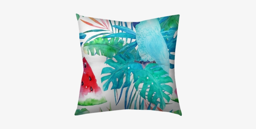 Summer Pattern With Watercolor Parrot, Palm Leaves - Watercolor Painting, transparent png download