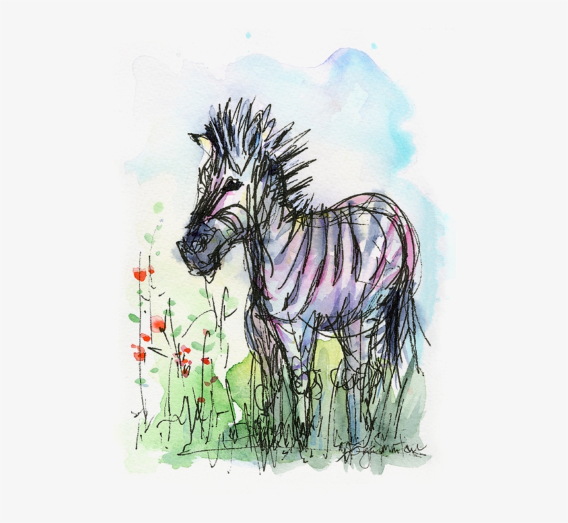 Bleed Area May Not Be Visible - Zebra Painting Watercolor Sketch, transparent png download