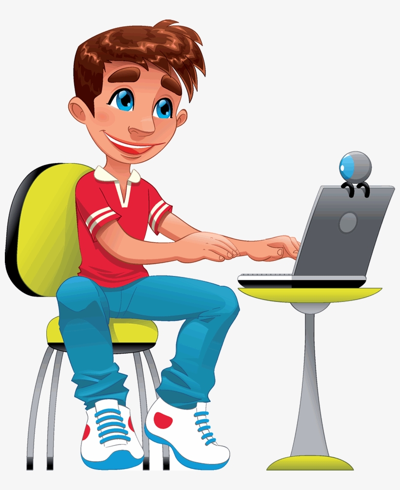 Picture Black And White Laptop Monitors Personal Clip - Cartoon Boy On Computer, transparent png download