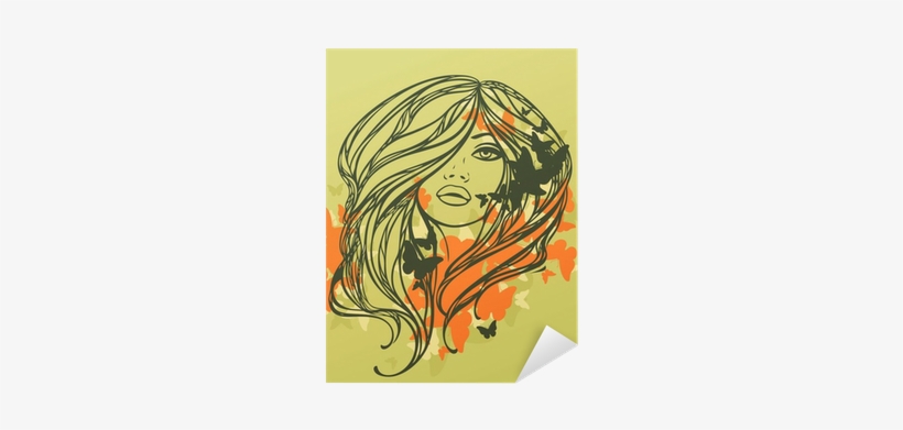 Portrait Of Long Haired Sexy Girl With Butterflies - Portrait, transparent png download