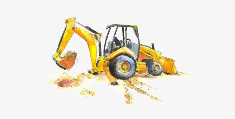 Excavator Printing Bulldozer Watercolor Painting Wall - Watercolor Tractor, transparent png download