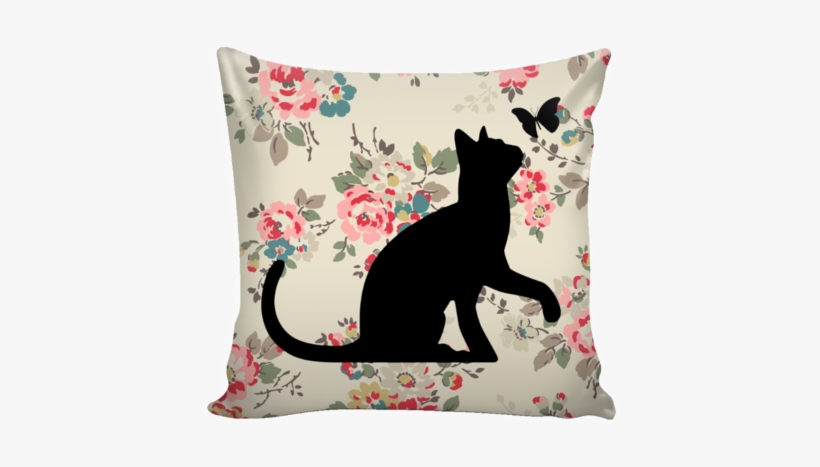 Floral Cats Square Pillow Cover "watercolor Flowers" - Home Is Where My Cat Is Throw Blanket, transparent png download
