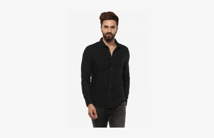Button Down Checkes Black Full Sleeves Shirt - Mufti Shirt, transparent png download