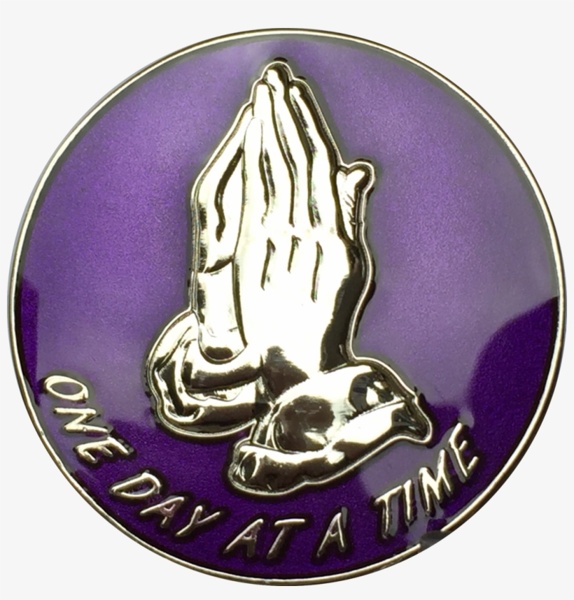 Purple Silver Plated Praying Hands One Day At A Time - Badge, transparent png download