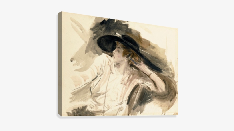 Young Woman In A Large Hat Canvas Print - Boldini Donna Con Cappello, transparent png download