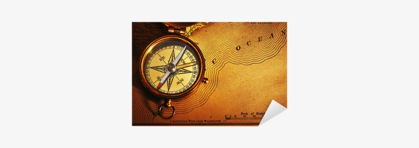 Antique Brass Compass Over Old Usa Map Sticker • Pixers® - Quartz Clock, transparent png download