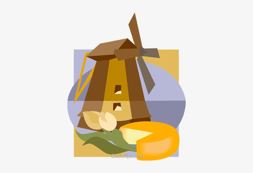 Dutch Windmill With Tulip And Cheese Royalty Free Vector - Dutch Windmill Png Cartoon, transparent png download