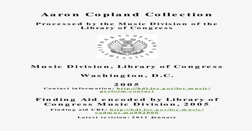 Music Division, Library Of Congress Washington, D - Document, transparent png download