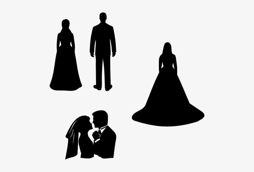 Free Stock Bride And Groom Silhouette Clipart Black - Bride And Groom Silhouette, transparent png download