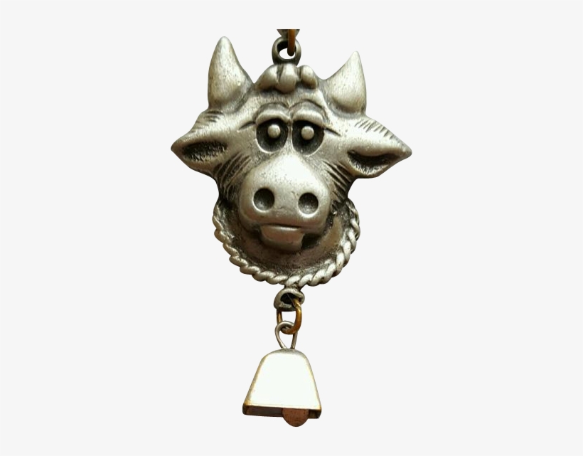 Vintage Pewter Cow Necklace With Bell - Boar, transparent png download