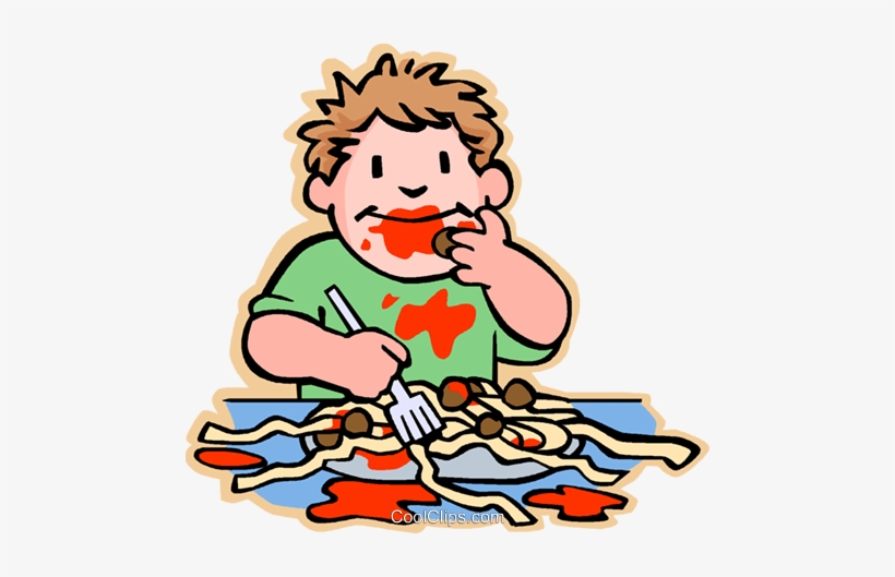 Boy Eating Spaghetti And Meat Balls Royalty Free Vector - Eating Png, transparent png download