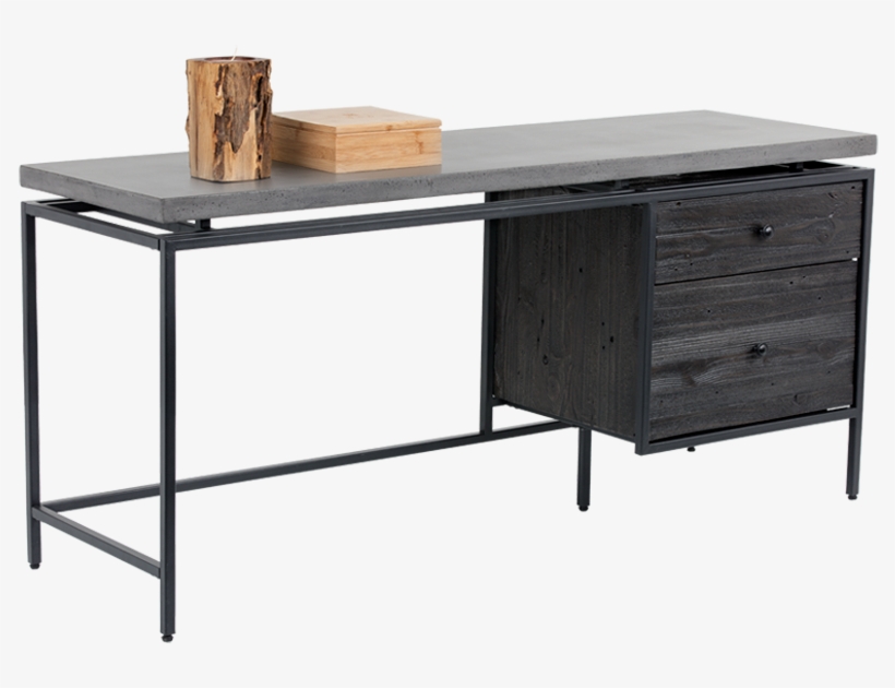 Ormewood Black Metal Frame-pine Wood Drawer In Coffee - Concrete And Metal Desk With Drawers, transparent png download