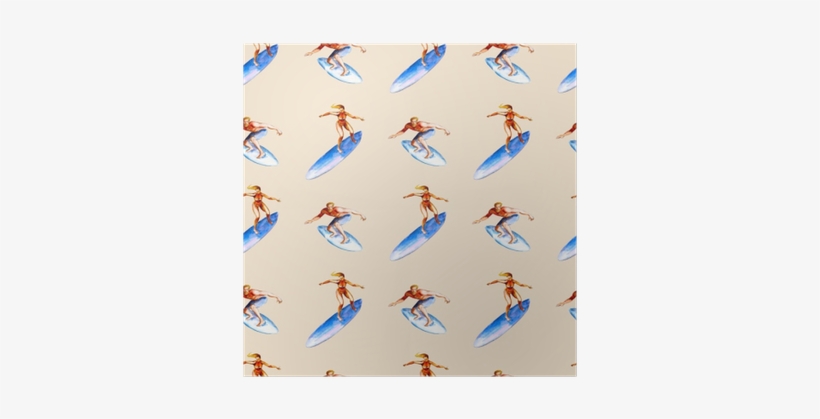 Watercolor Seamless Pattern With Surfers On Pink Background, - Watercolor Painting, transparent png download